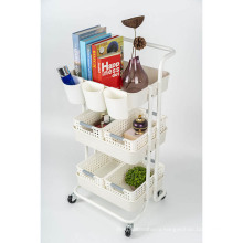 Supply Matt White  Metal Kitchen 3 Tier Rolling Storage Trolley Cart